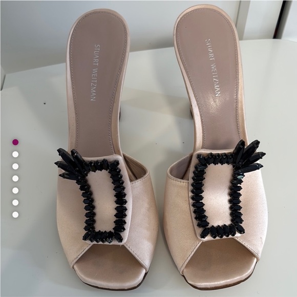 Stuart Weitzman Shoes - Stuart Weitzman Cream and Black Embellished Heels Size 7.5
